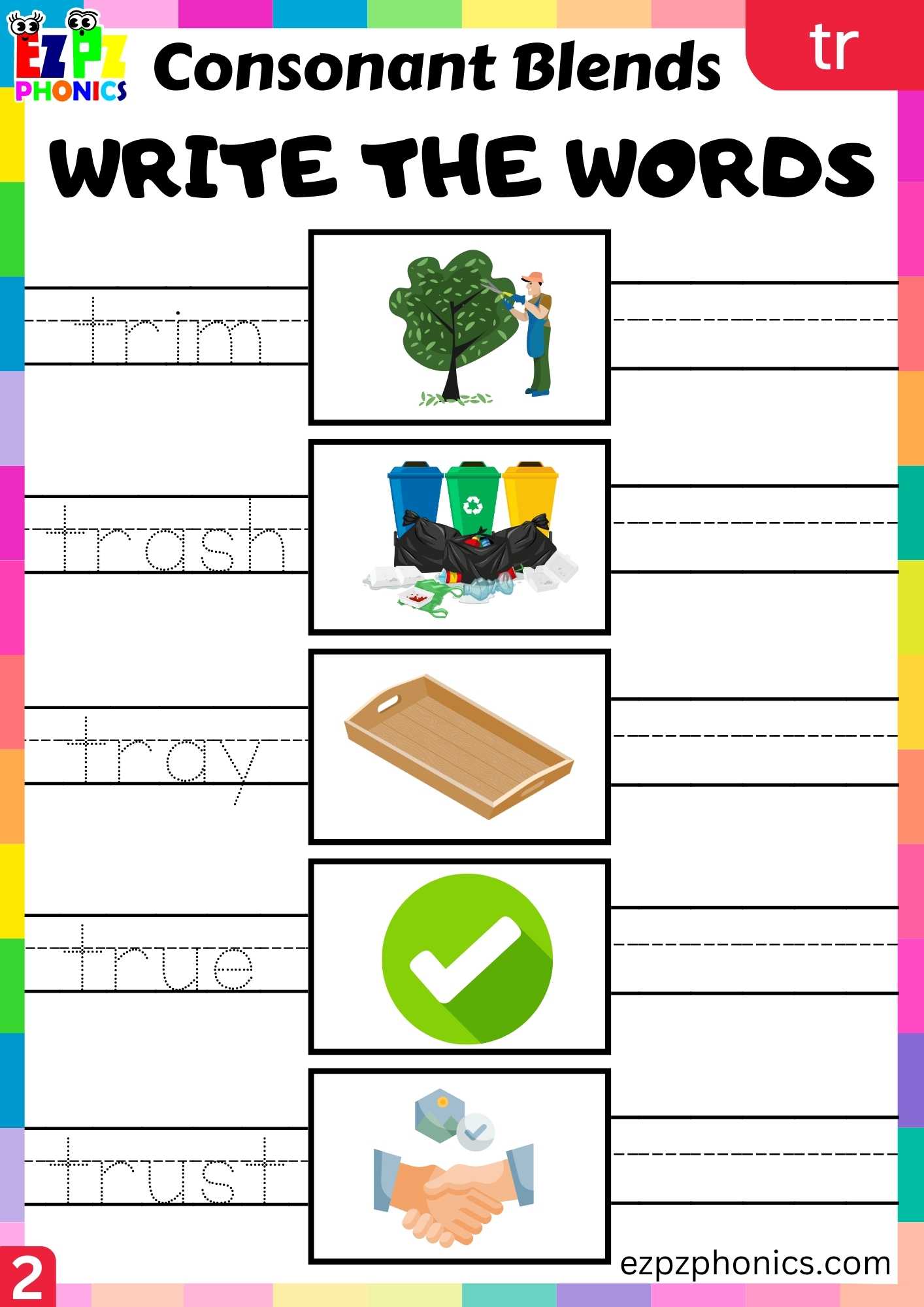 Group2 tr words write the words phonics consonant blends worksheet